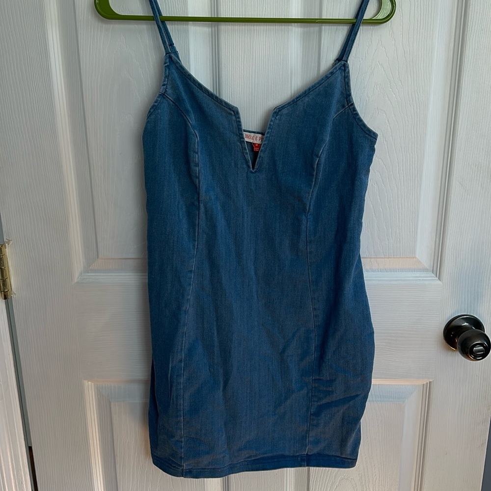 Mele E Pere V-Neck Denim Mini Dress